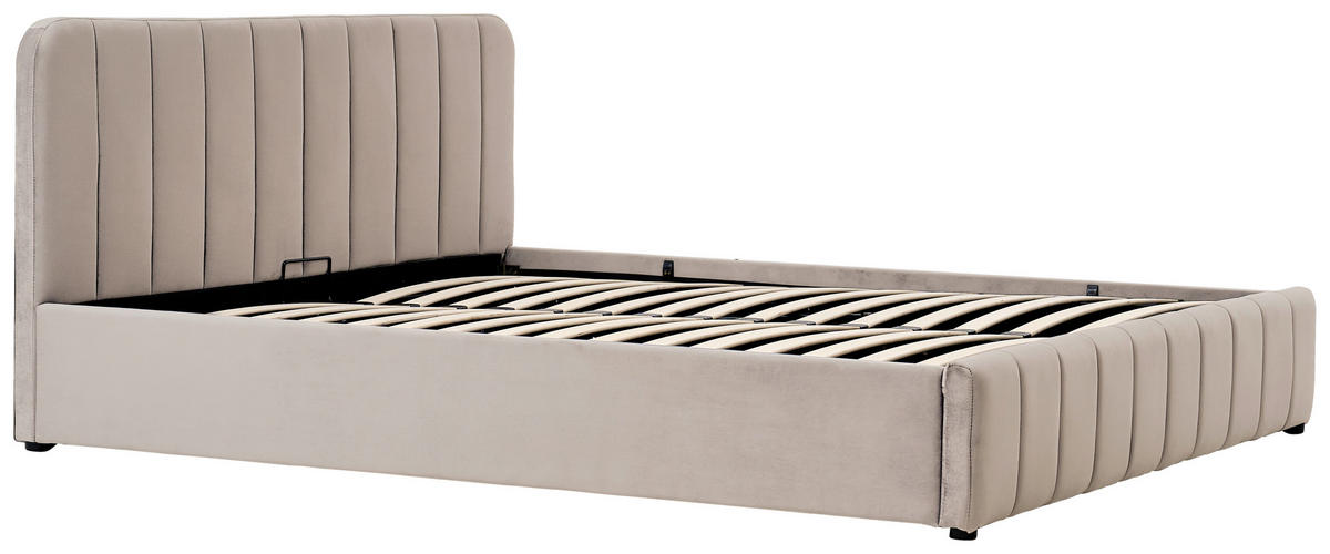 POLSTERBETT 140/200 cm, inkl. gepolstertes Kopfteil, Lattenrost, Bettkasten,  in Beige  - Beige/Schwarz, Design, Holz/Kunststoff (140/200cm) - Boxxx