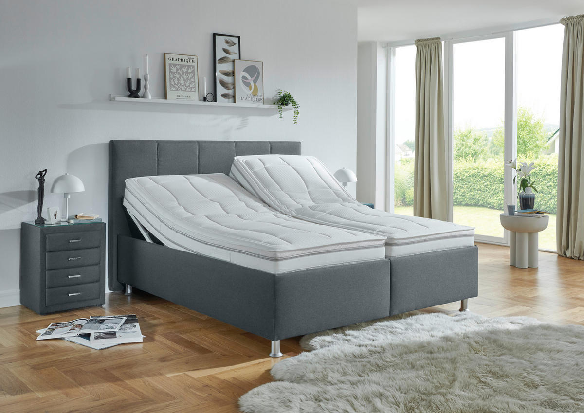 POLSTERBETT 160/200 cm,  in Dunkelgrau, Matratze, gepolstertes Kopfteil, Lattenrost, Bettkasten, H2 + H3 = mittel + fest  - Dunkelgrau/Alufarben, KONVENTIONELL, Holz/Holzwerkstoff (160/200cm) - Beldomo - Sleep