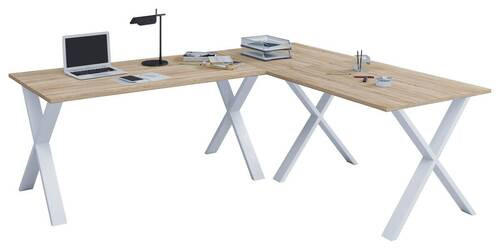 ECKSCHREIBTISCH 130/50/76 cm  in Weiss, Sonoma Eiche  - Weiss/Sonoma Eiche, Modern, Holzwerkstoff/Metall (130/50/76cm) - MID.YOU