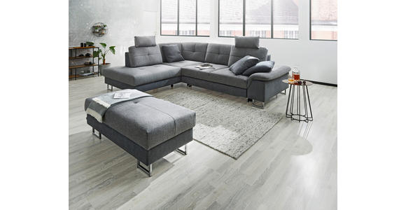 WOHNLANDSCHAFT in Flachgewebe Hellgrau, Dunkelbraun - Chromfarben/Dunkelbraun, Design, Textil/Metall (296/229cm) - Novel