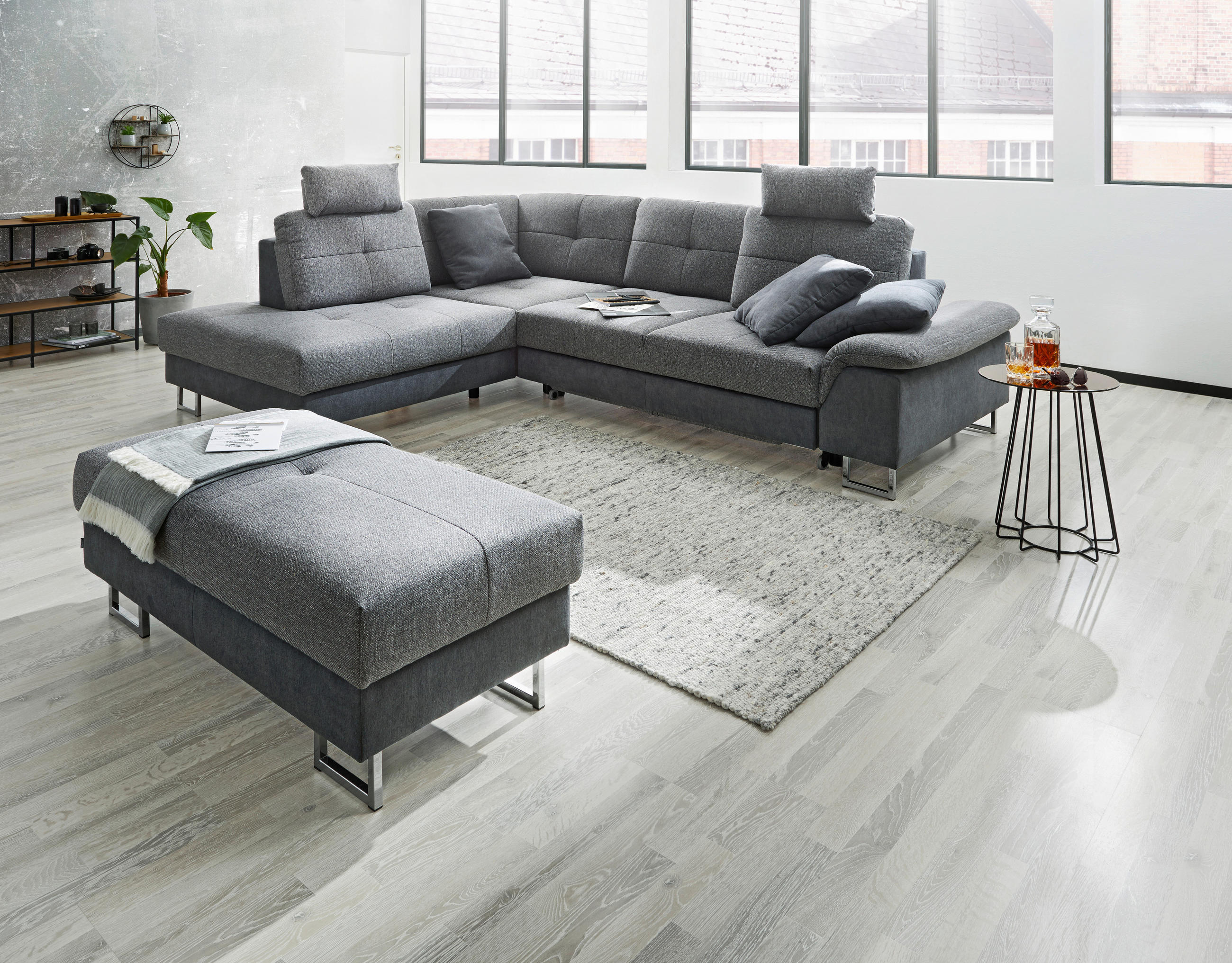 WOHNLANDSCHAFT in Flachgewebe Graphitfarben, Dunkelgrau - Dunkelgrau/Graphitfarben, Design, Textil/Metall (229/296cm) - Novel
