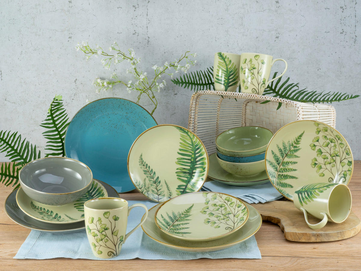 KOMPLETT SERVIS Botanica 16 delar  - grön/petrol, Klassisk, keramik - Creatable