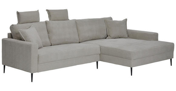 ECKSOFA Hellgrau Cord - Hellgrau/Schwarz, KONVENTIONELL, Textil/Metall (276/173cm) - Carryhome