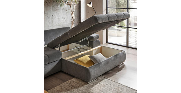 ECKSOFA in Flachgewebe Grau  294/173 cm  - Chromfarben/Weiß, Design, Kunststoff/Textil (294/173cm) - Carryhome