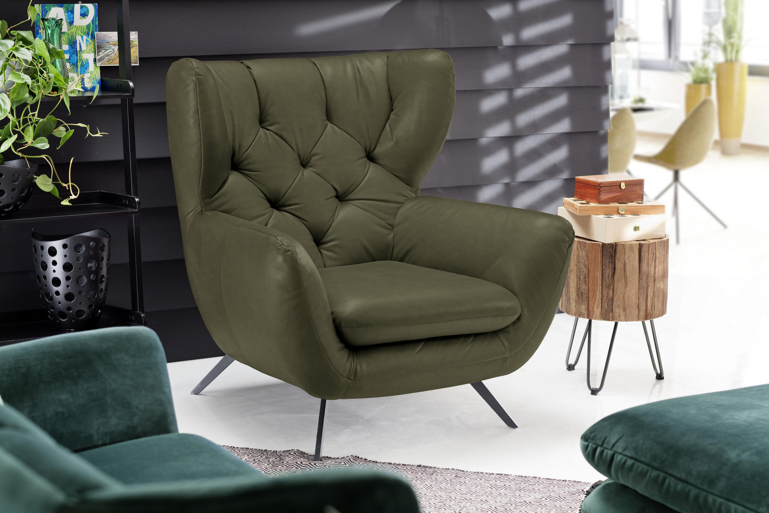 CHESTERFIELD-SESSEL Mikrofaser Olivgrün  - Schwarz/Olivgrün, Design, Textil/Metall (100/106/95cm) - Pure Home Lifestyle