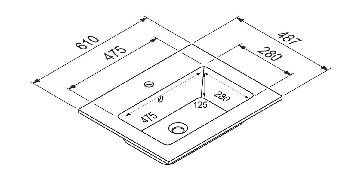 BADEZIMMER  in 61 cm  - Weiß Hochglanz/Schwarz, MODERN, Holzwerkstoff/Stein (61cm) - Nobilia