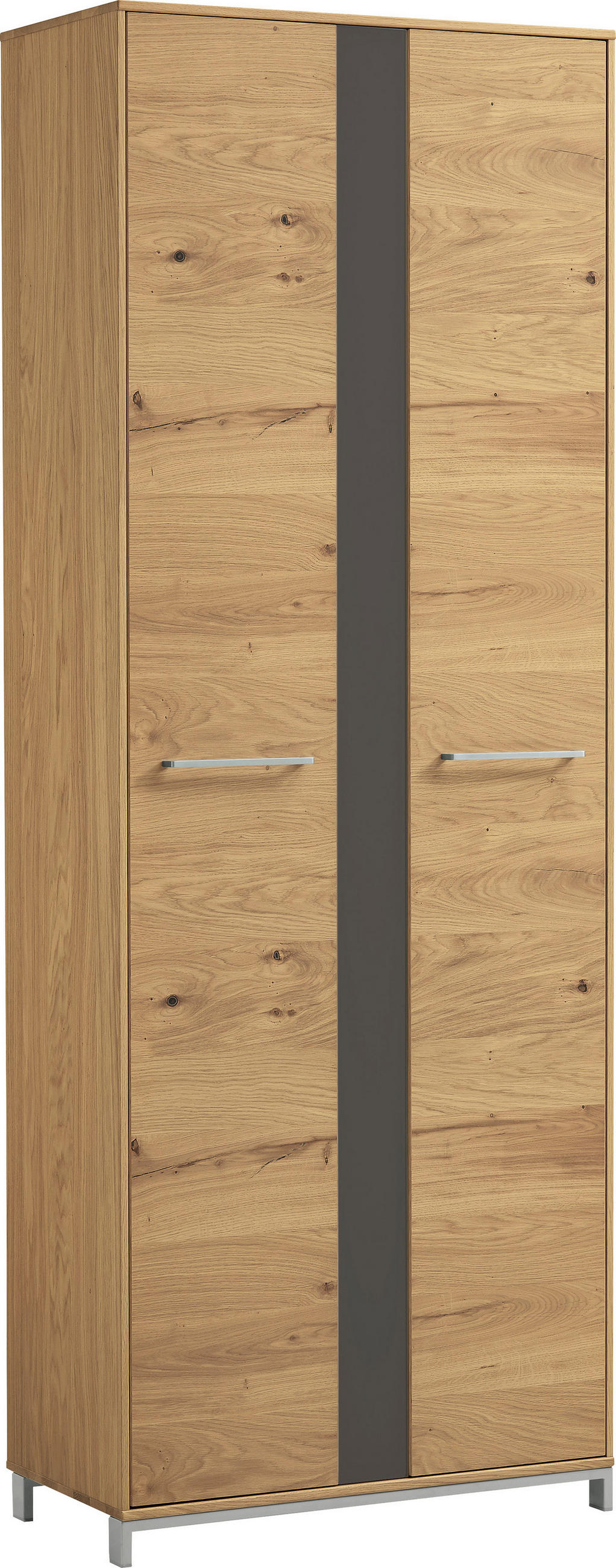 GARDEROBENSCHRANK  in 72/195/37 cm  - Edelstahlfarben/Eichefarben, Design, Glas/Holz (72/195/37cm)