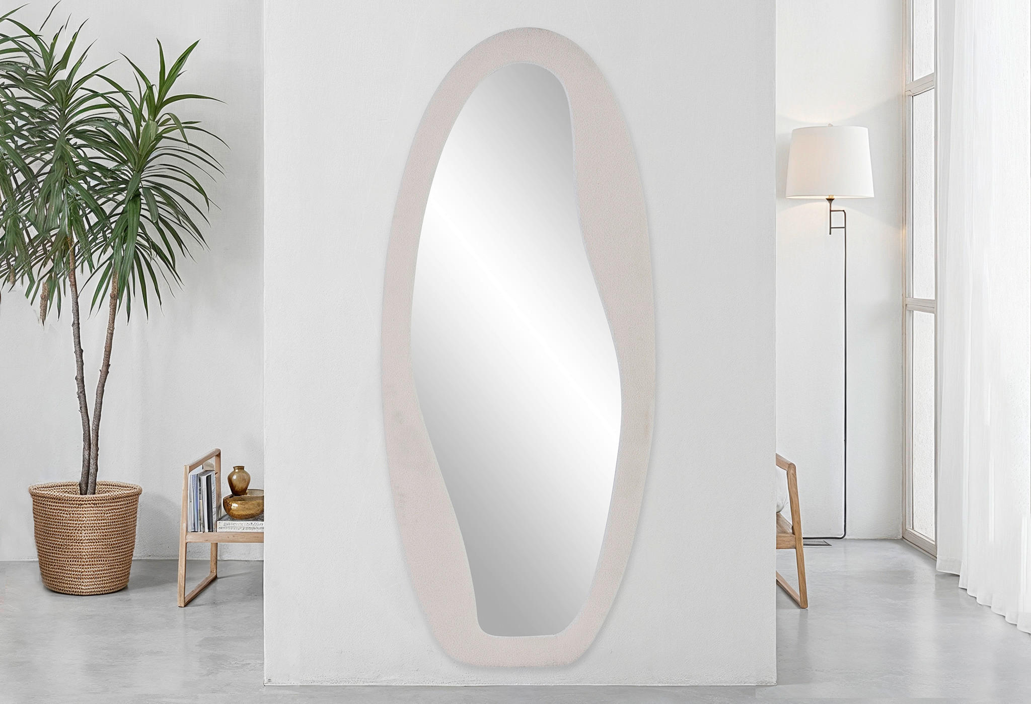WANDSPIEGEL 75/175/3,5 cm    in Freiform  - Creme, Design, Glas/Holzwerkstoff (75/175/3,5cm) - MID.YOU