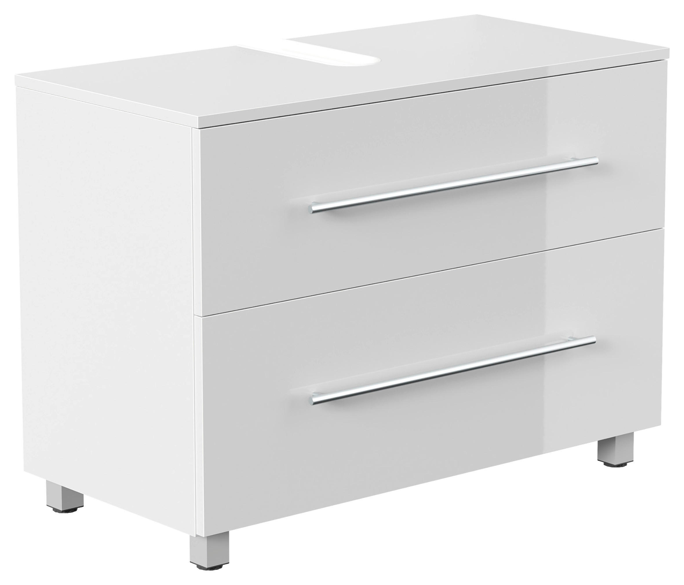 WASCHBECKENUNTERSCHRANK 85/63/41,6 cm  - Weiß Hochglanz/Silberfarben, MODERN, Holzwerkstoff/Metall (85/63/41,6cm) - MID.YOU