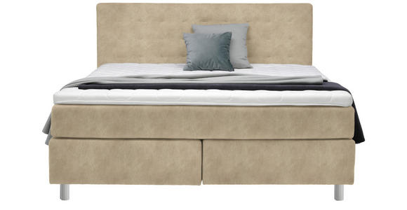 BOXSPRINGBETT 180/200 cm  in Beige  - Chromfarben/Beige, KONVENTIONELL, Kunststoff/Textil (180/200cm) - Voleo