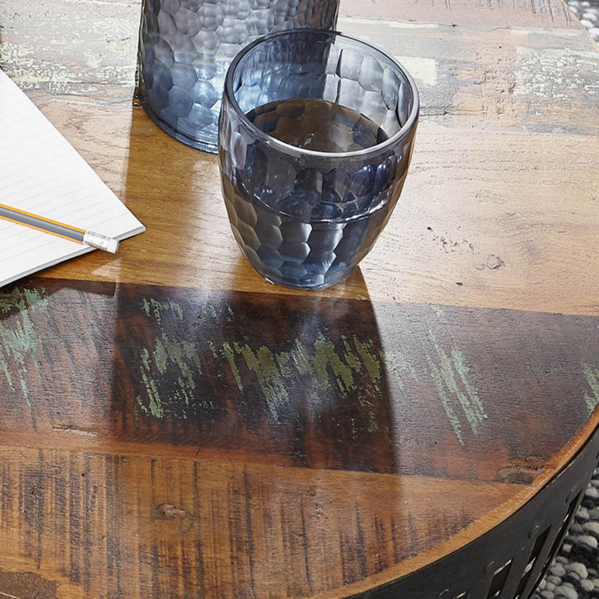 COUCHTISCH Recyclingholz massiv 70/70/33 cm rund Braun  - Schwarz/Braun, Design, Holz/Metall (70/70/33cm) - MID.YOU
