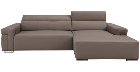 ECKSOFA DUA in Echtleder Grau  293/170 cm  - Chromfarben/Grau, Design, Leder/Metall (293/170cm) - Novel