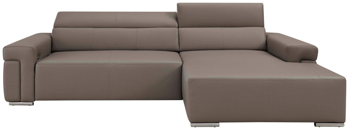 ECKSOFA inkl. Funktion DUA Grau Echtleder  - Chromfarben/Grau, Design, Leder/Metall (293/170cm) - Novel