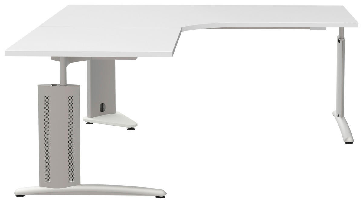 ECKSCHREIBTISCH 180/80/70-82 cm  in Weiss, Alufarben  - Weiss/Alufarben, Konventionell, Holzwerkstoff/Metall (180/80/70-82cm) - Moderano