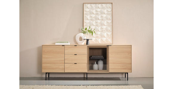 SIDEBOARD  200/80/40 cm 3 Schublade(n)  - Eichefarben/Schwarz, KONVENTIONELL, Glas/Holzwerkstoff (200/80/40cm) - Xora