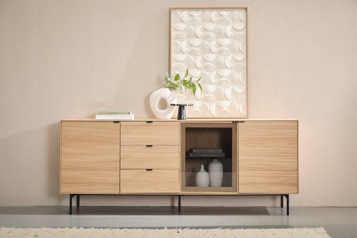 SIDEBOARD  200/80/40 cm 3 Schublade(n)  - Eichefarben/Schwarz, KONVENTIONELL, Glas/Holzwerkstoff (200/80/40cm) - Xora
