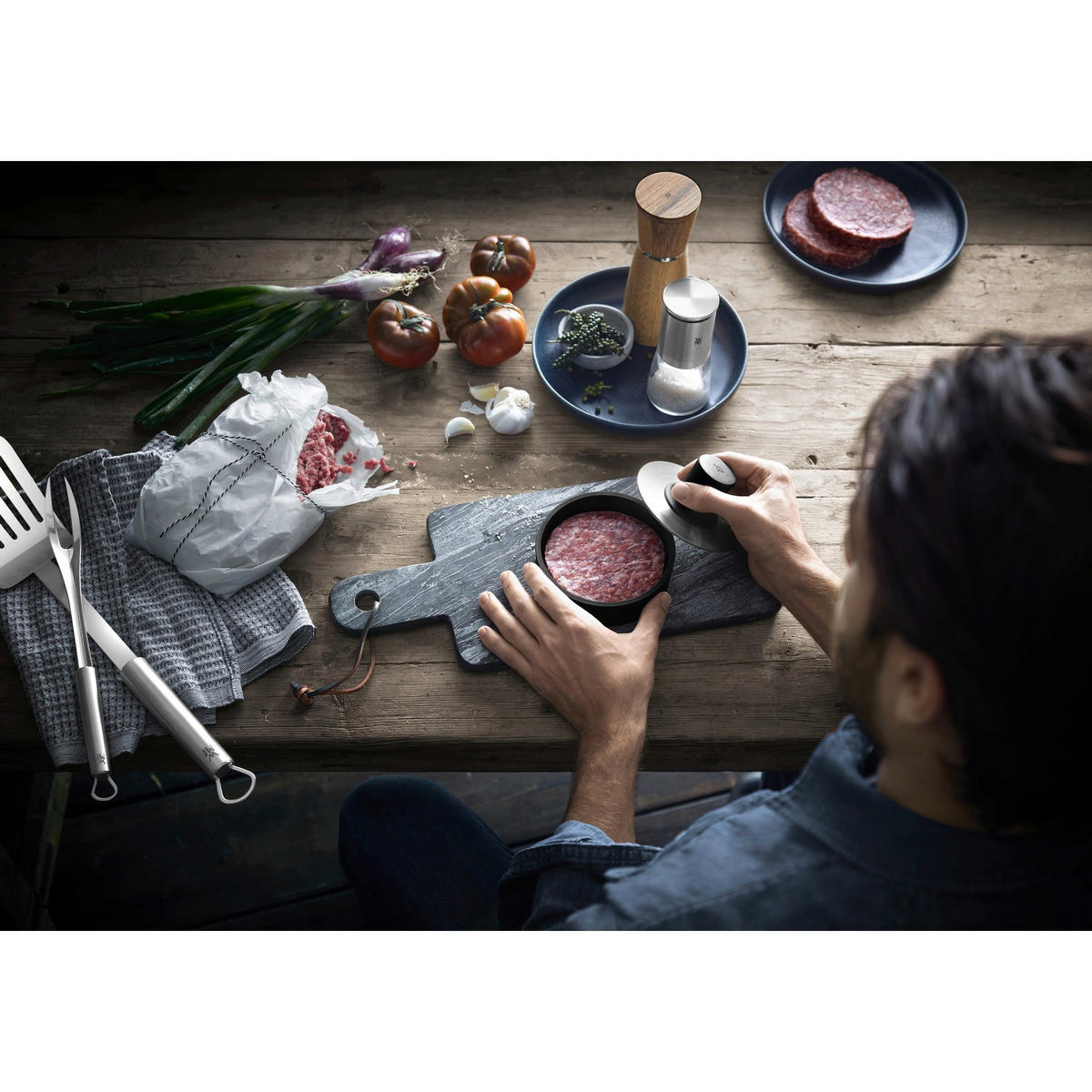 HAMBURGERPRESSE   - Edelstahlfarben/Schwarz, Basics, Kunststoff/Metall (12,5cm) - WMF