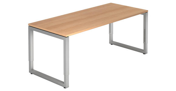 SCHREIBTISCH 180/80/85 cm Eichefarben höhenverstellbar  - Eichefarben/Silberfarben, KONVENTIONELL, Holzwerkstoff/Metall (180/80/85cm) - Venda