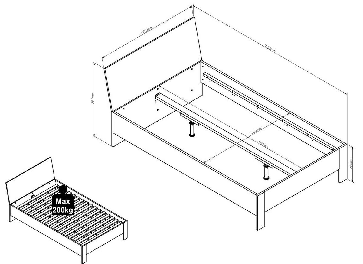 BETT 120/200 cm,  in Eichefarben, Kaschmir,  - Kaschmir/Eichefarben, Basics (120/200cm) - Milino