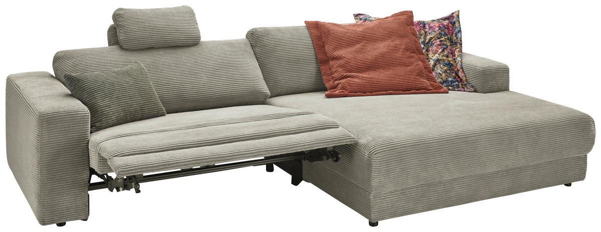 ECKSOFA in Cord Graubraun  - Graubraun/Schwarz, Design, Kunststoff/Textil (296/168cm) - Pure Home Lifestyle