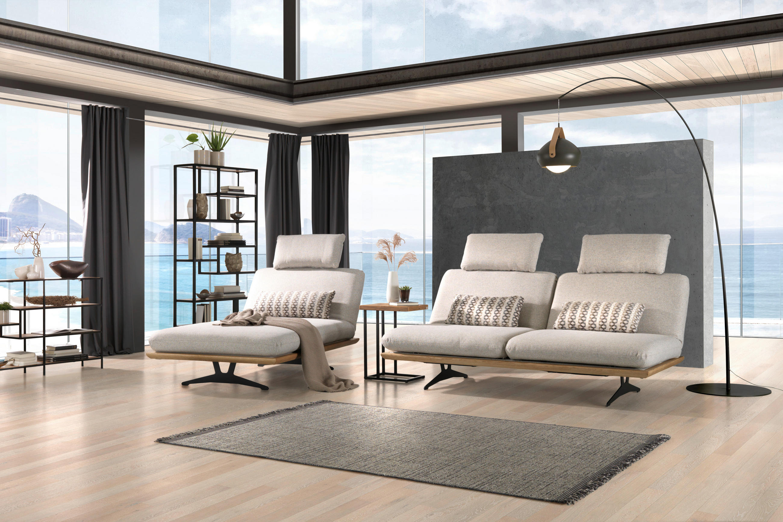 OTTOMANE in Webstoff Grau  - Schwarz/Grau, Design, Holz/Textil (114/92/165-218cm) - Dieter Knoll