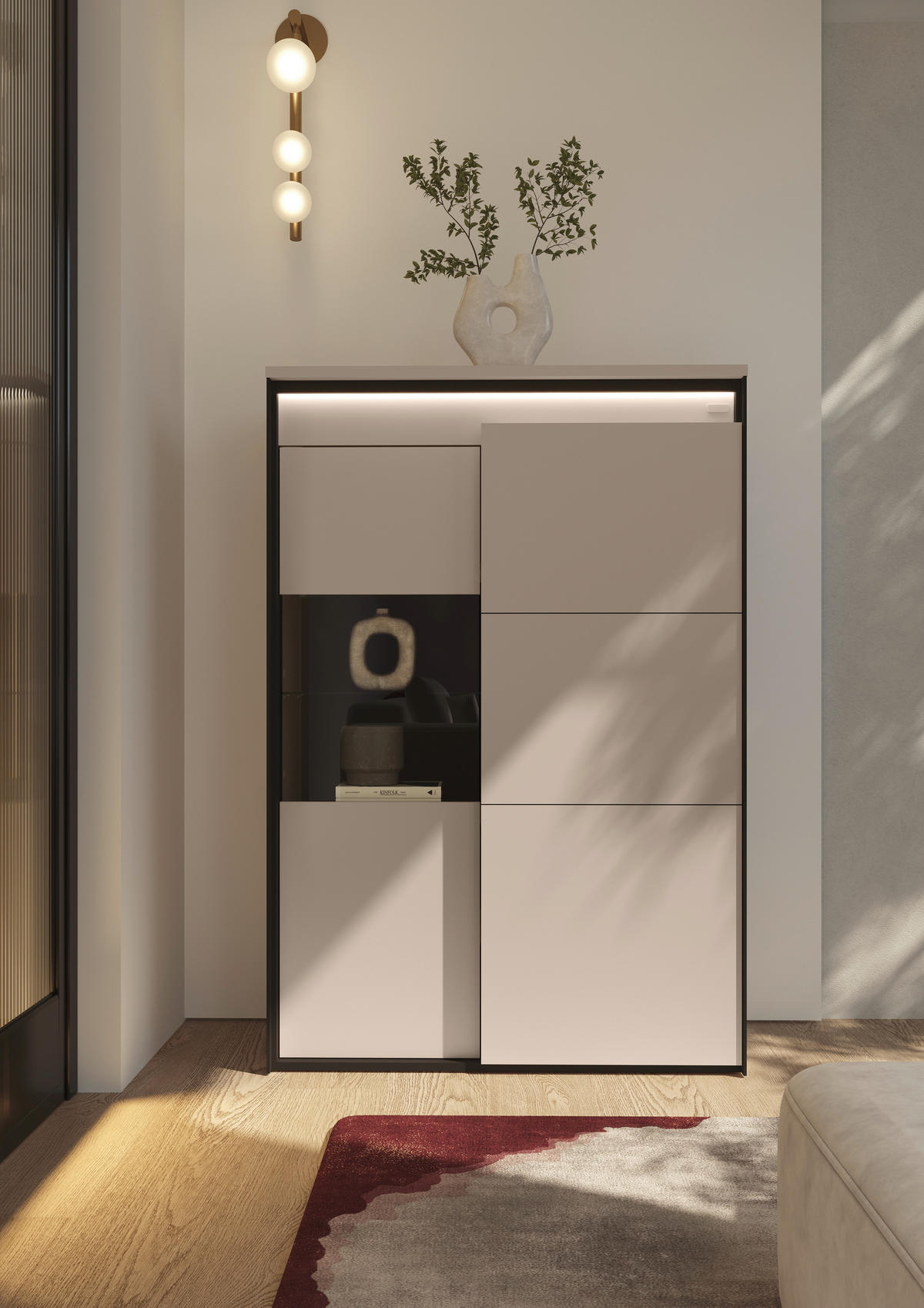 HIGHBOARD  95/140/41 cm  - Beige/Schwarz, Design, Glas/Holzwerkstoff (95/140/41cm) - Hom`in