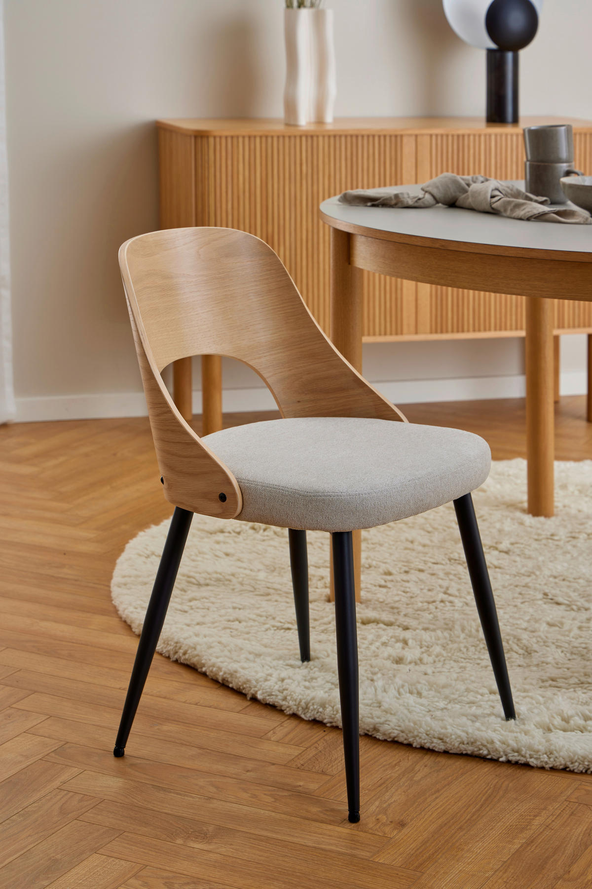 STUHL  in Stahl Flachgewebe  - Beige/Schwarz, Modern, Holz/Textil (48/79/53cm) - MID.YOU