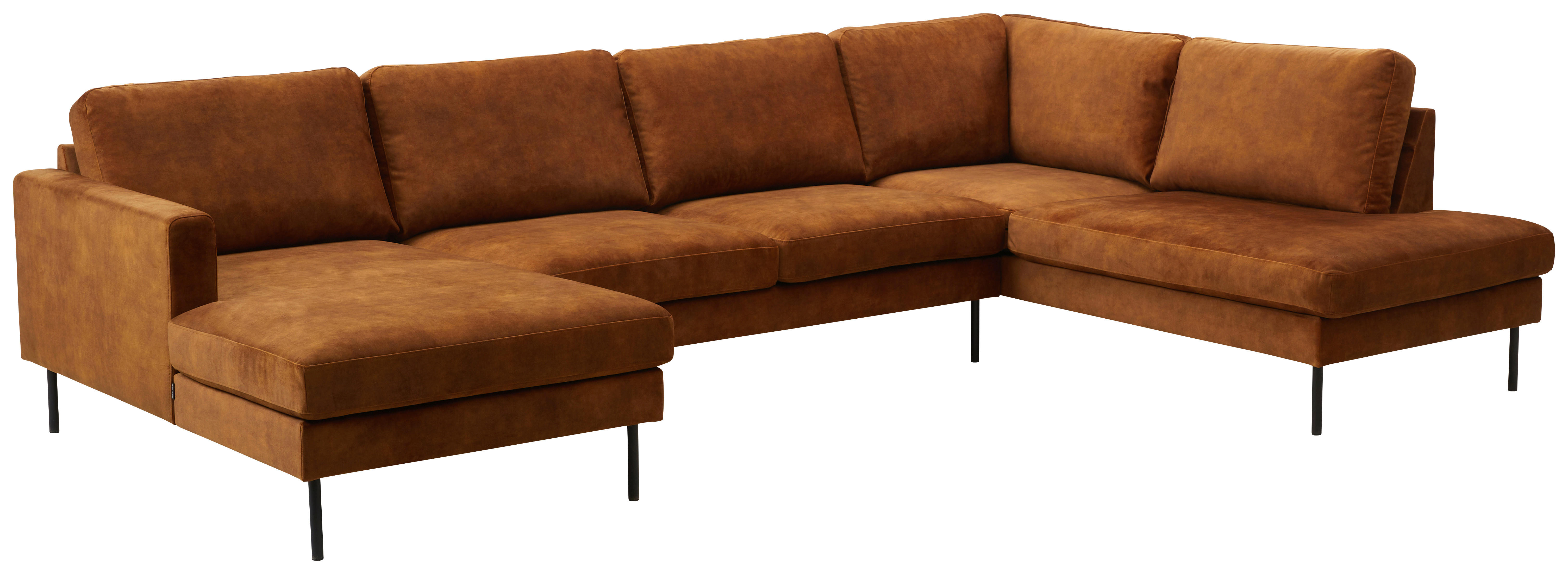SOFFA i brun, gul  - brun/svart, Design, metall/trä (327/84/145/195cm) - Pure Home Comfort