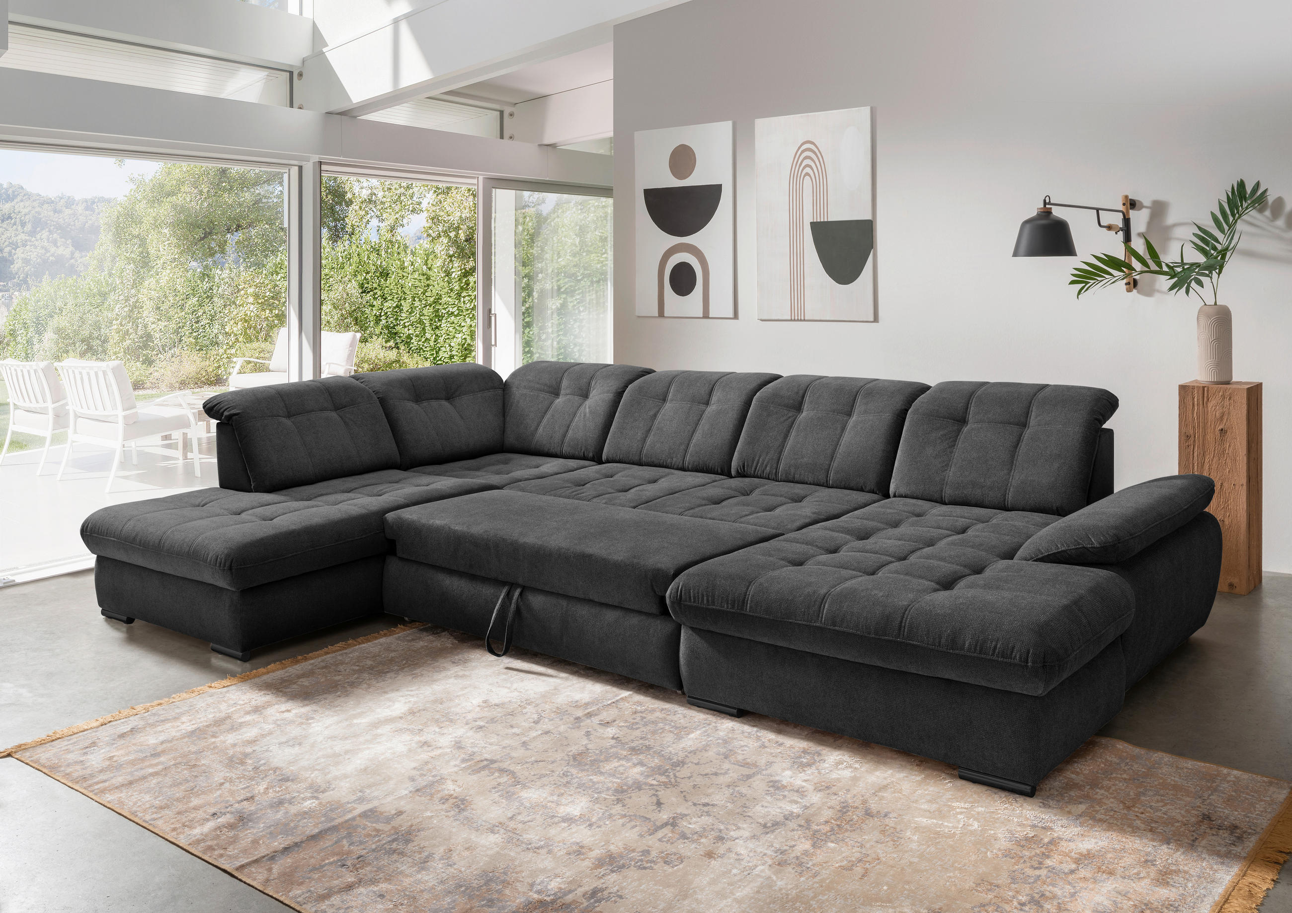 WOHNLANDSCHAFT in Chenille Anthrazit  - Anthrazit/Schwarz, Modern, Textil/Metall (252/387/184cm) - Livetastic