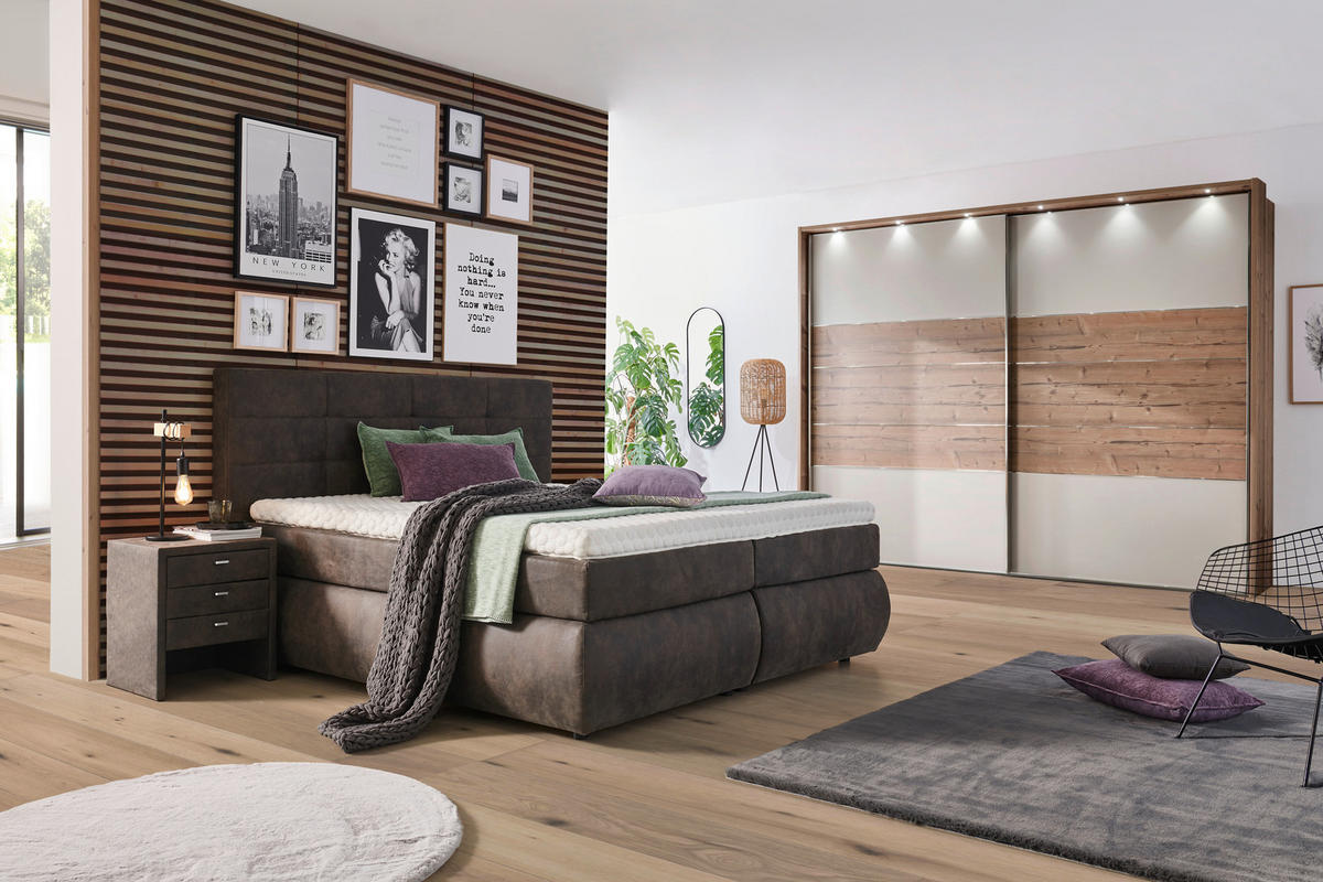 BOXSPRINGBETT 180/200 cm  in Dunkelgrau  - Dunkelgrau/Schwarz, Konventionell, Kunststoff/Textil (180/200cm) - Voleo