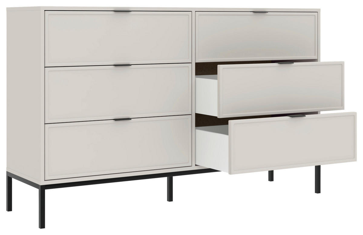 KOMMODE , 150/92/40 cm, 6 Schublade(n)  - Kaschmir/Schwarz, Design, Holzwerkstoff/Metall (150/92/40cm) - MID.YOU