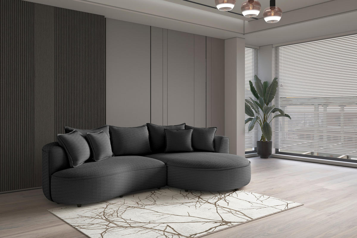 ECKSOFA in Velours, Struktur Anthrazit  - Anthrazit/Schwarz, Modern, Kunststoff/Textil (287/168cm) - Livetastic