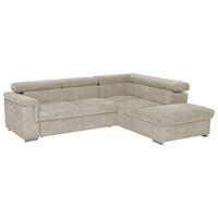 ECKSOFA Beige Flachgewebe Bettkasten, Schlaffunktion, Kopfteilverstellung  - Beige, Basics, Holz/Textil (252/217cm) - MID.YOU