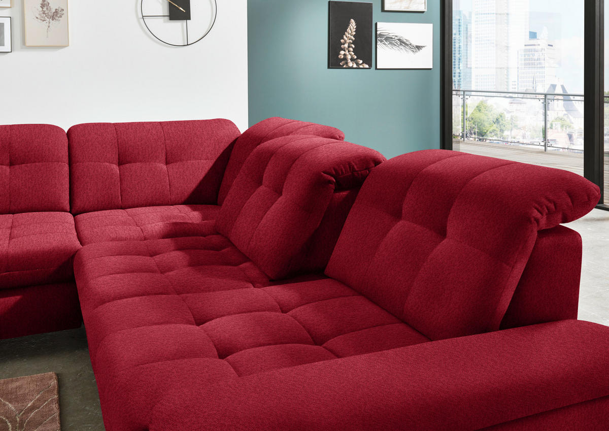 ECKSOFA in Chenille Rot  - Chromfarben/Rot, Design, Textil/Metall (260/310cm) - Beldomo Speed