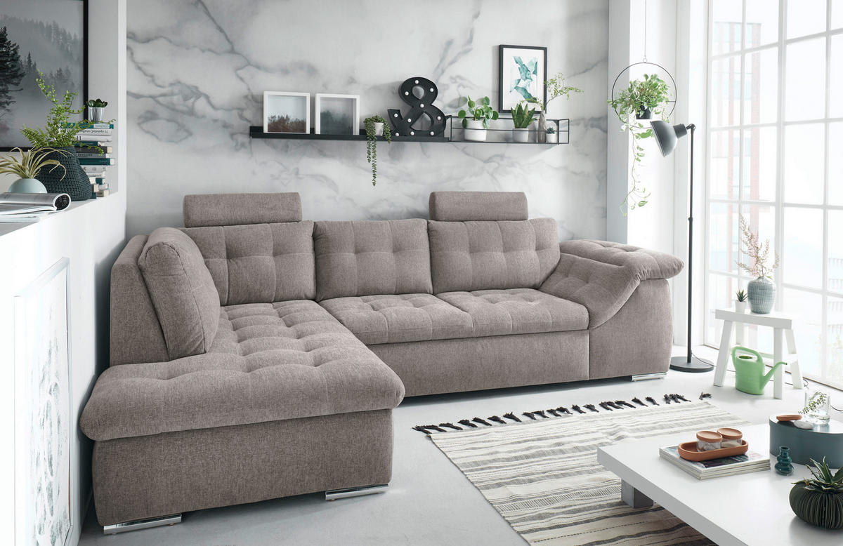 ECKSOFA Beige Mikrovelours  - Beige, KONVENTIONELL, Kunststoff/Textil (193/283cm) - MID.YOU