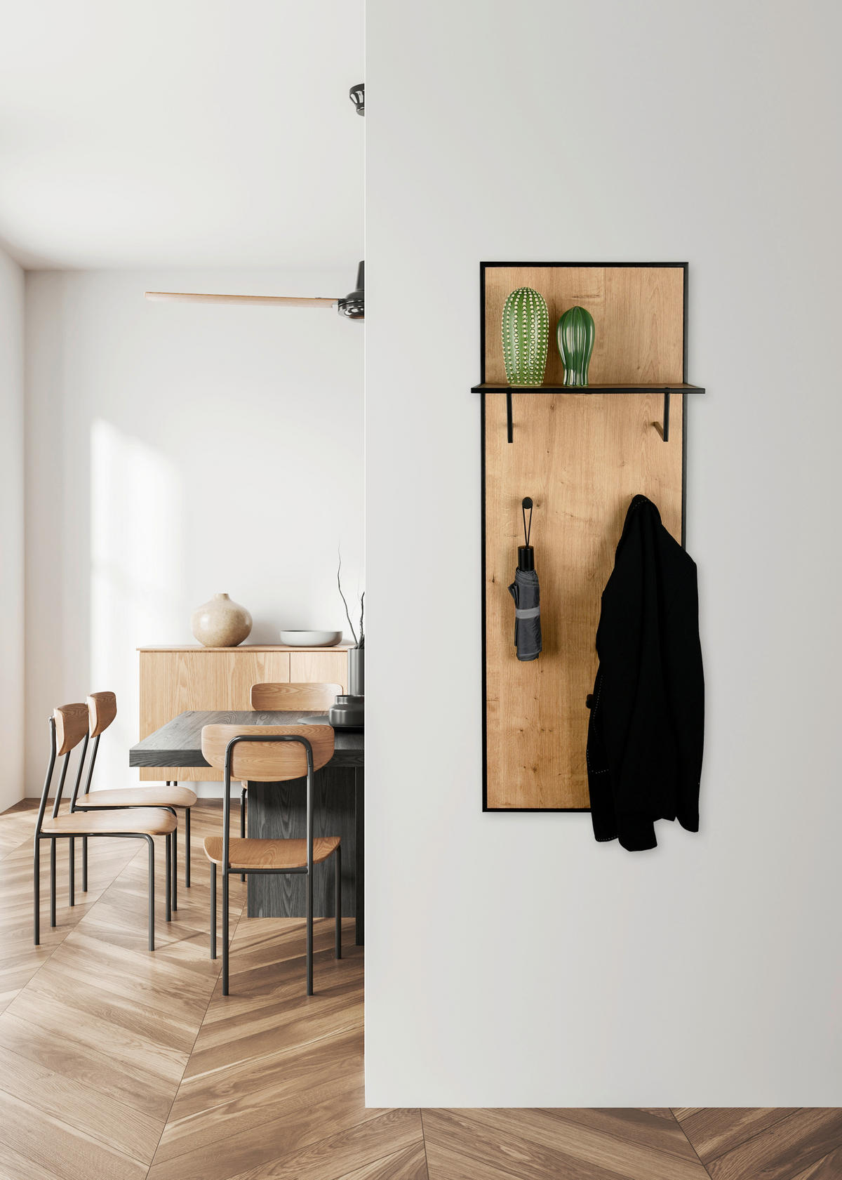 WANDGARDEROBE  in Schwarz, Eiche Artisan  - Schwarz/Eiche Artisan, Basics, Holzwerkstoff/Metall (43/122/25cm) - Milino