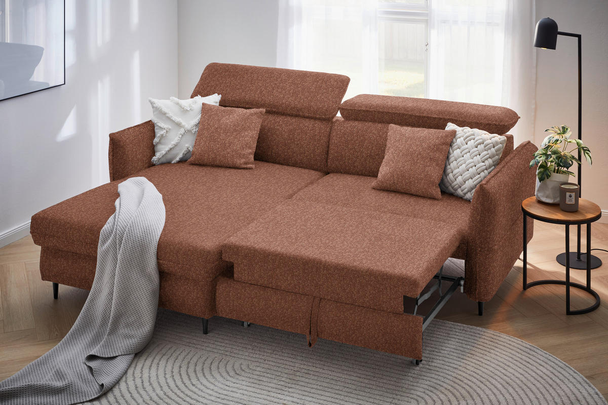 ECKSOFA inkl. Funktionen Rostfarben Struktur  - Rostfarben/Schwarz, Design, Holz/Textil (185/232cm) - Stylife