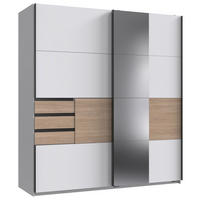 SCHWEBETÜRENSCHRANK 180/198/65 cm,  in Weiß, Eichefarben, 2 Tür(en)  - Eichefarben/Schwarz, KONVENTIONELL, Glas/Holzwerkstoff (180/198/65cm) - Boxxx