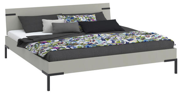 BETT 200/200 cm  in Hellgrau  - Hellgrau/Schwarz, Design, Holzwerkstoff/Metall (200/200cm) - Xora