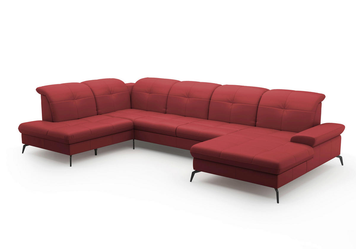 WOHNLANDSCHAFT in Echtleder Rot  - Rot/Schwarz, Konventionell, Leder/Metall (231/357/185cm) - Sit & More