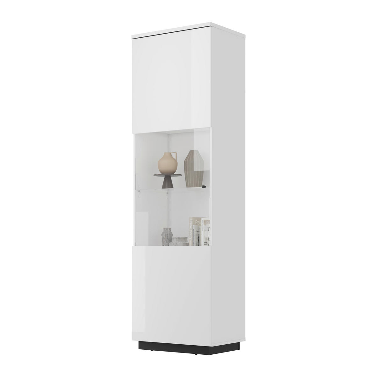 VITRINE Schwarz, Weiss, Weiss Hochglanz  - Weiss Hochglanz/Weiss, Design, Glas/Holzwerkstoff (60/200/40,5cm) - MID.YOU