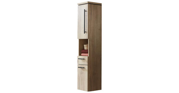 HOCHSCHRANK 30/164/30 cm - Eichefarben/Schwarz, Design, Glas/Holzwerkstoff (30/164/30cm) - Novel