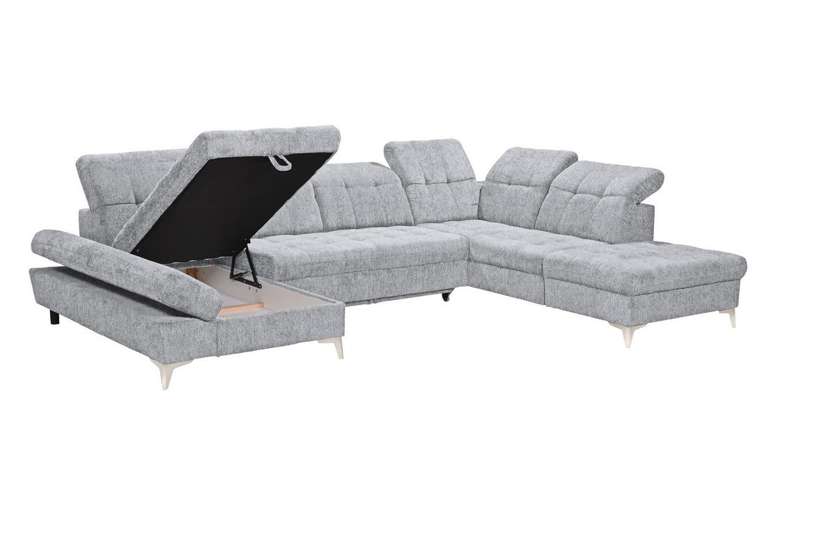 WOHNLANDSCHAFT Mikrovelours Hellgrau  - Kaschmir/Hellgrau, Modern, Kunststoff/Textil (169/348/245cm) - MID.YOU