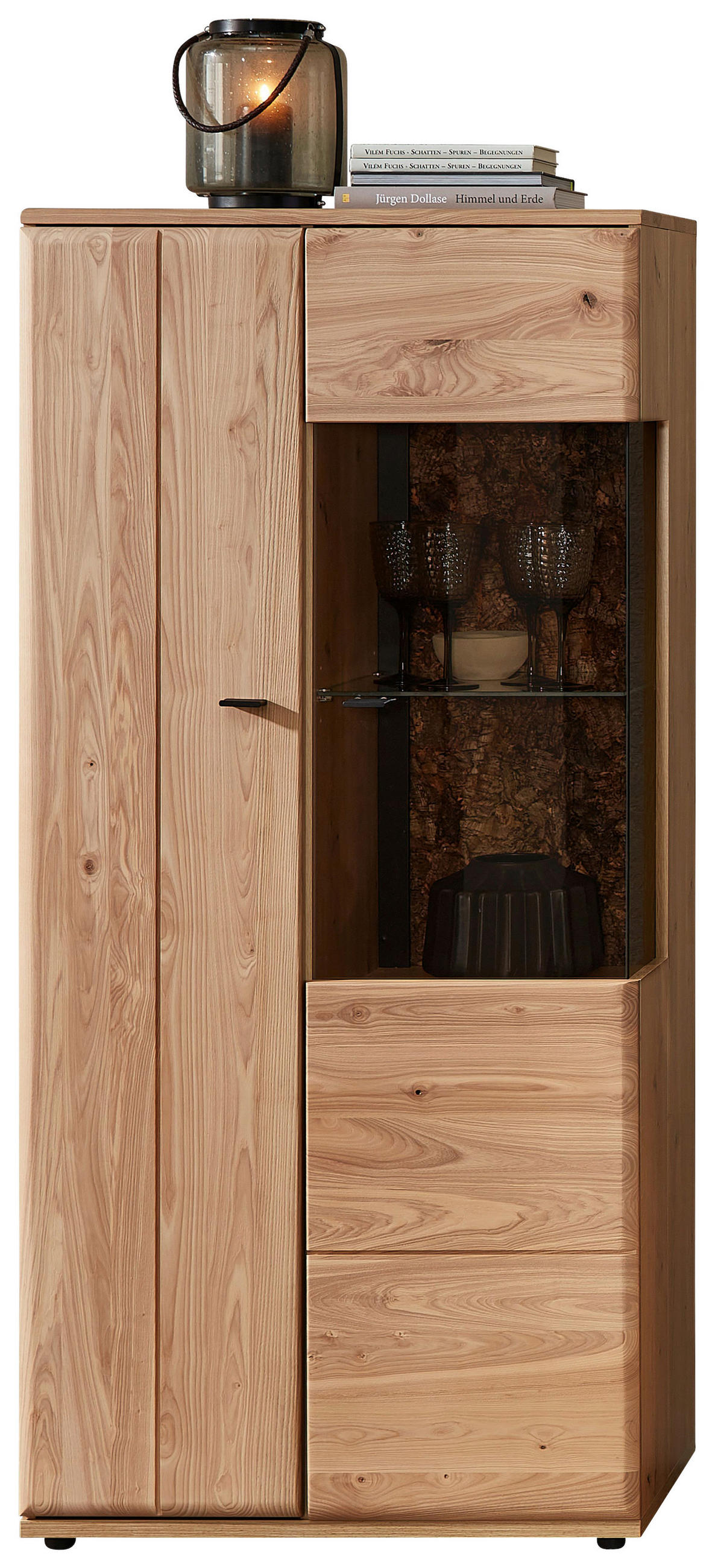 VITRINE Braun, Eschefarben, Eiche Artisan  75/163/40 cm  - Anthrazit/Eschefarben, Natur, Glas/Holz (75/163/40cm) - Linea Natura