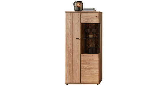 VITRINE  in massiv Esche, Kork Braun, Eschefarben, Eiche Artisan  - Eschefarben/Anthrazit, Natur, Glas/Holz (75/163/40cm) - Cantus