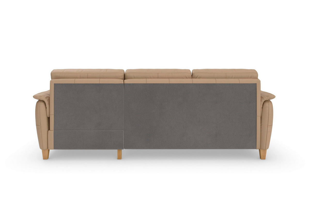 ECKSOFA PALMERA E Cappuccino Kombination Echtleder/Stoff Mikrofaser Bettkasten  - Eichefarben/Cappuccino, Basics, Leder/Holz (244/163cm) - Sit & More