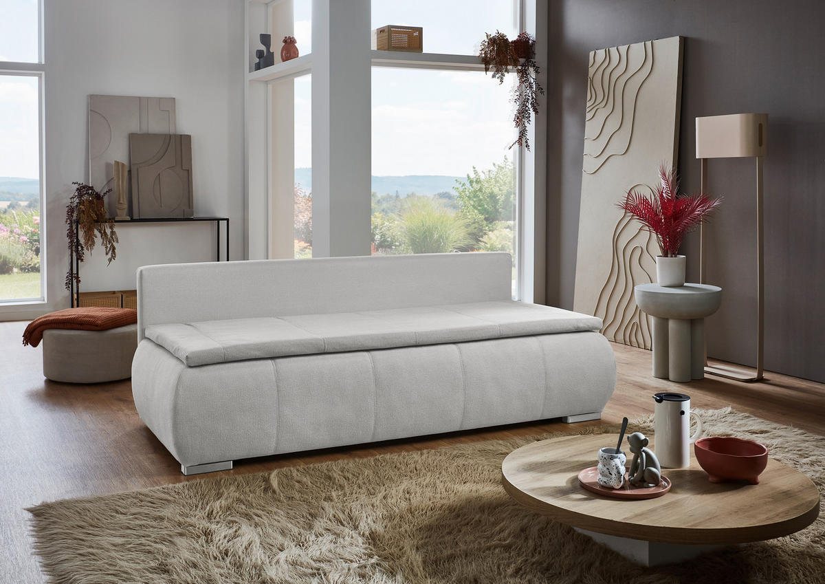 SCHLAFSOFA Webstoff Naturfarben  inkl. Rückenkissen, Armlehnenkissen, Bettkasten, Schlaffunktion, Topper, Rücken echt  - Chromfarben/Naturfarben, KONVENTIONELL, Holz/Kunststoff (207/91/90cm) - Carryhome