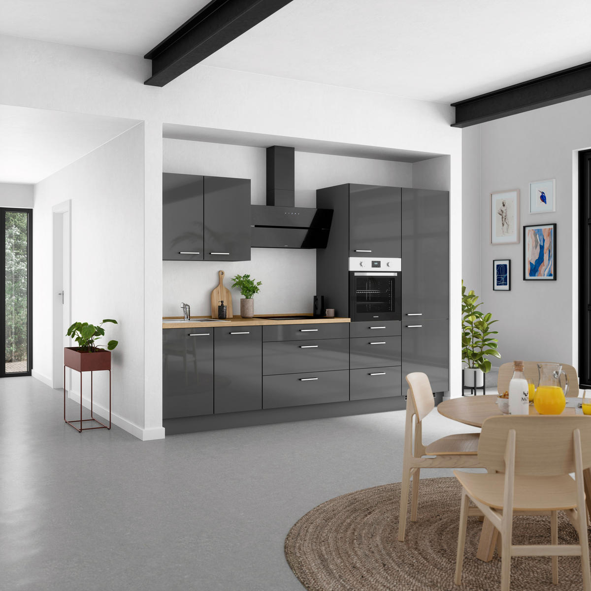 KÜCHENBLOCK 300 cm   in Eichefarben, Schieferfarben  - Schieferfarben/Edelstahlfarben, MODERN, Holzwerkstoff/Metall (300cm) - Nobilia