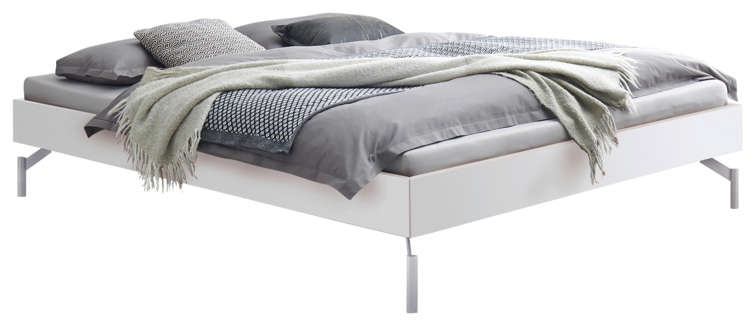 BETT 160/200 cm  in Weiß  - Alufarben/Weiß, MODERN, Holz/Metall (160/200cm) - Hasena