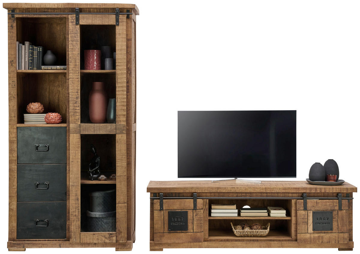 TV-BÄNK  i 160/50/45 cm  - svart/naturfärgad, Klassisk, metall/trämaterial (160/50/45cm) - Landscape